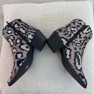 Betsey Johnson Sequin Leopard Ankle Boots